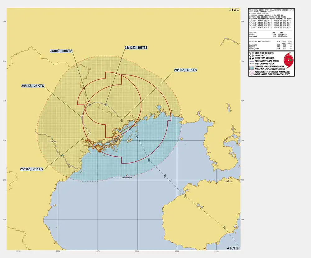 합동태풍경보센터에서 예측한 2024년 4호 태풍 프라피룬 경로