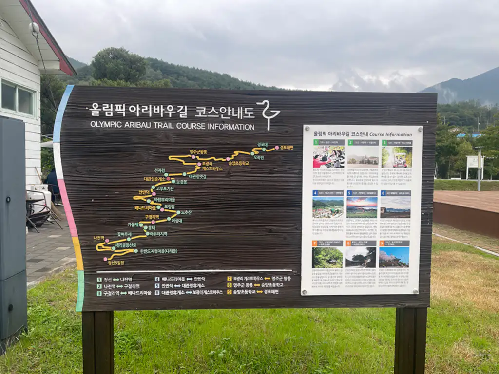 나전역 카페 올림픽 아리바우길 코스 안내판