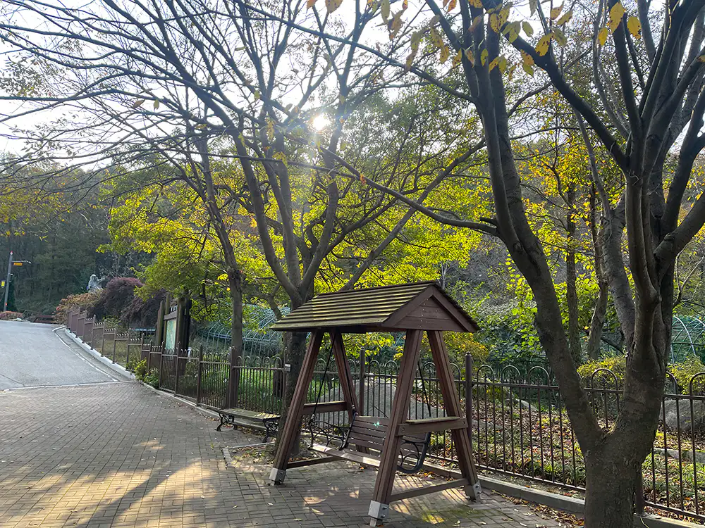 강화 석모도 수목원 생태 체험관 앞 벤치