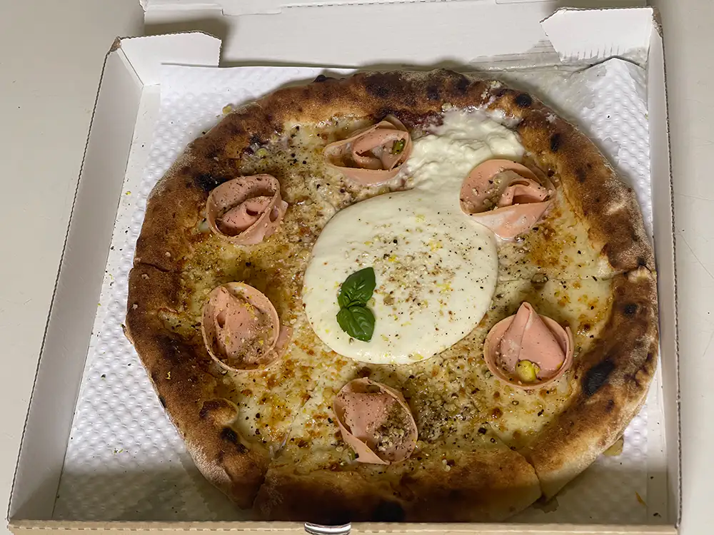Jacob’s Pizzeria Mortadella Burrata Pizza