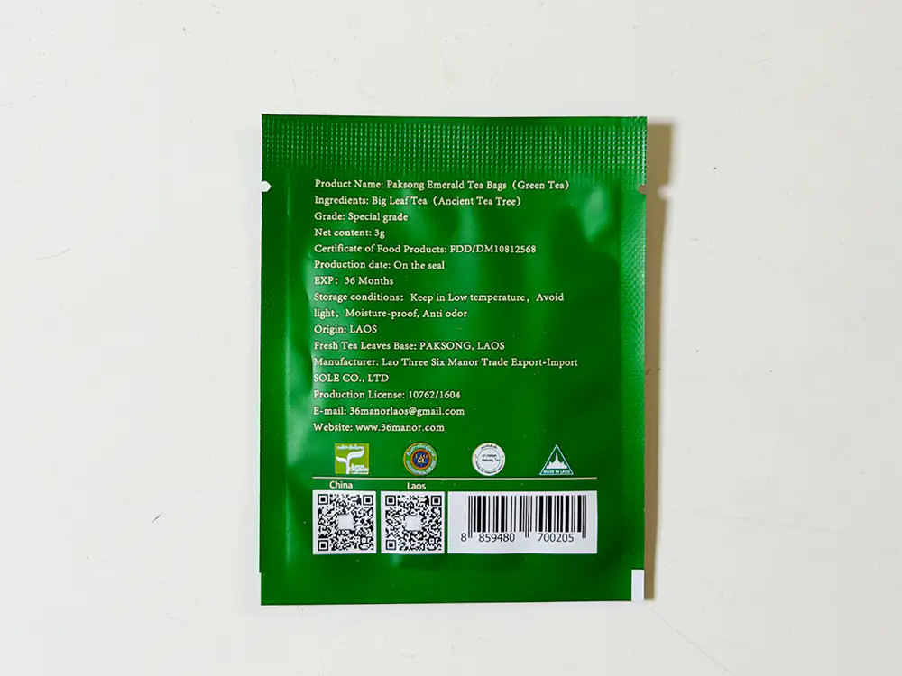 36 Manor 팍송 에메랄드 녹차 포장지 뒷면